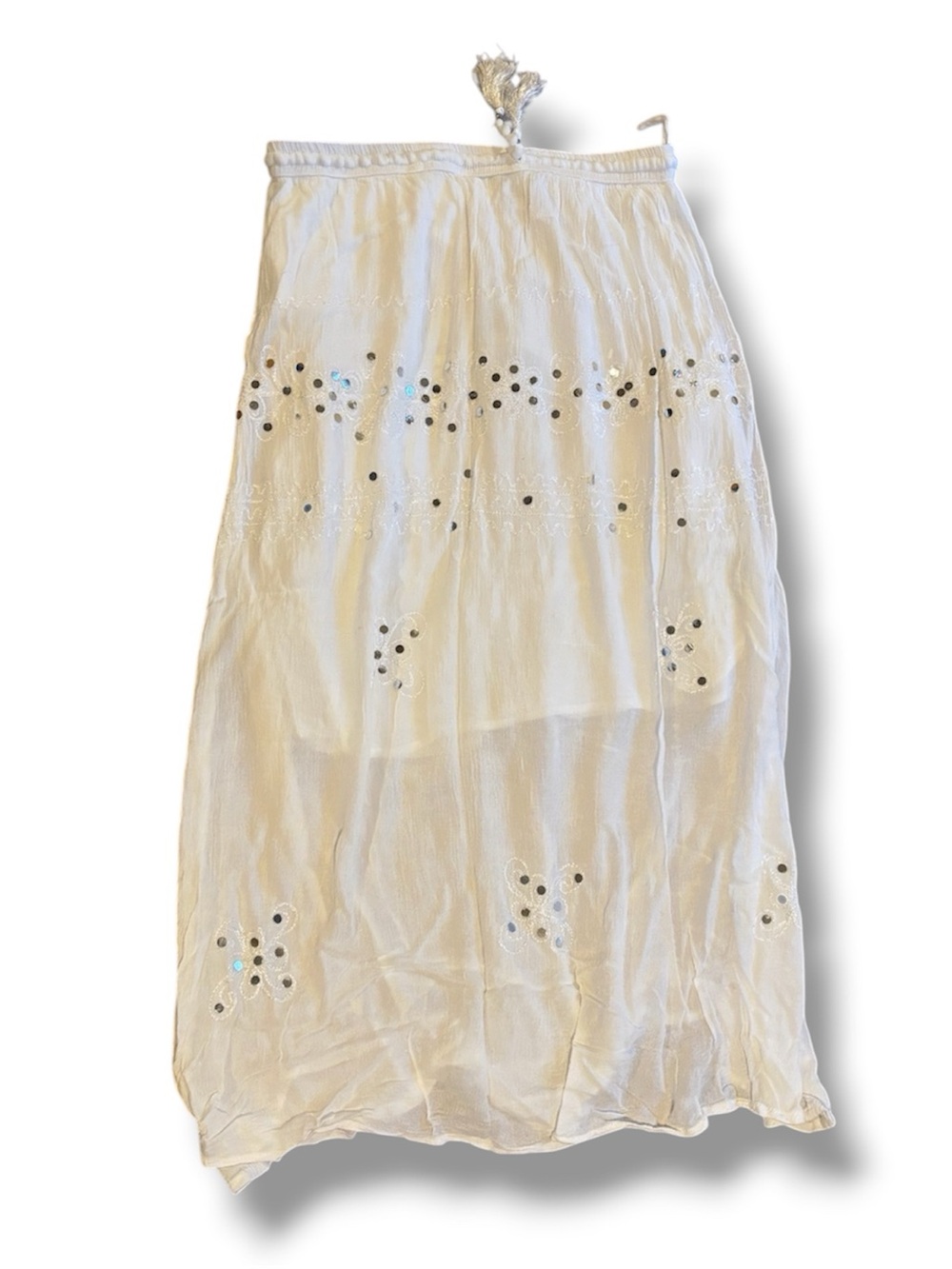 Ana & Rose Boho White Gauze Mirror Shisha Maxi Skirt Size XL